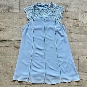 Altar'd State Blue Lace Neck Intricate Baby Blue Panel Shift Dress Retro 90s S
